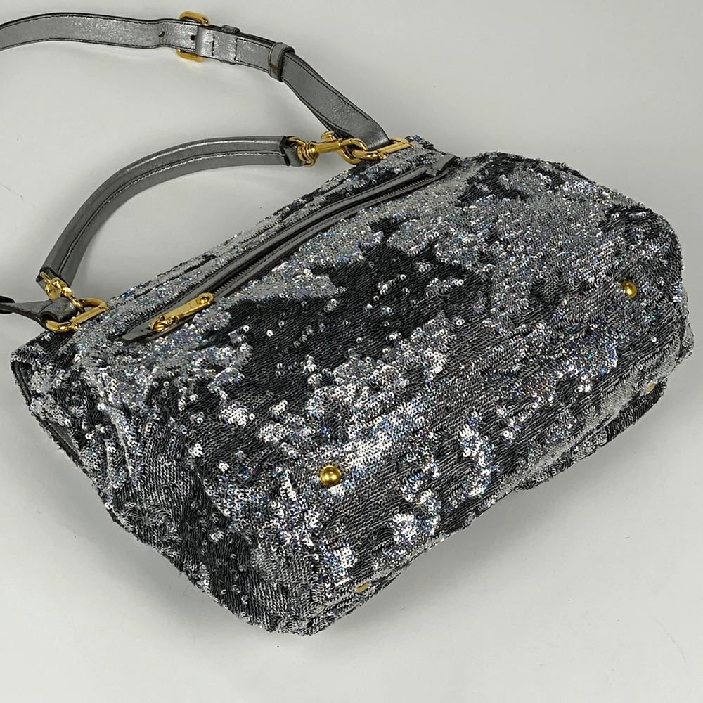 Miu Miu Silver Sequined Handbag Bag Shoulder Logo